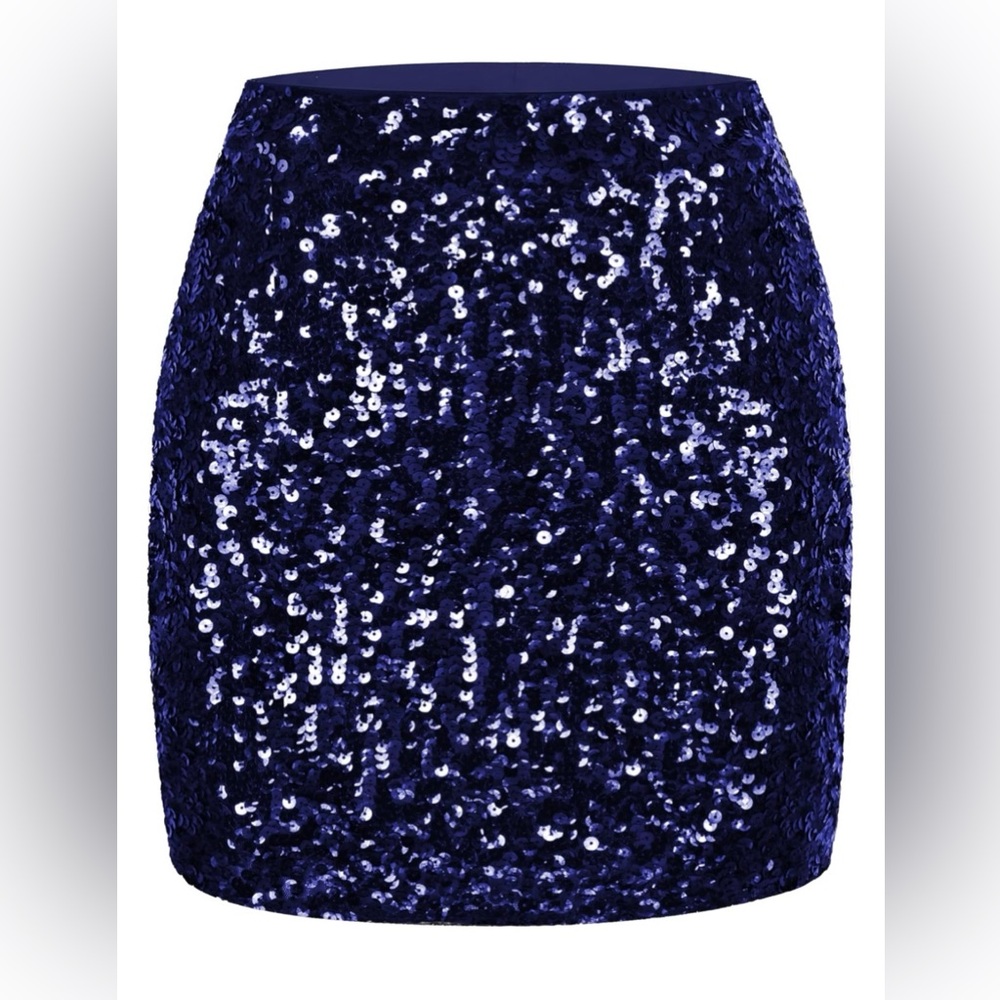 Maner Navy Blue Sequin Stretchy Sparkly Party Club Holiday Mini Skirt - NWOT